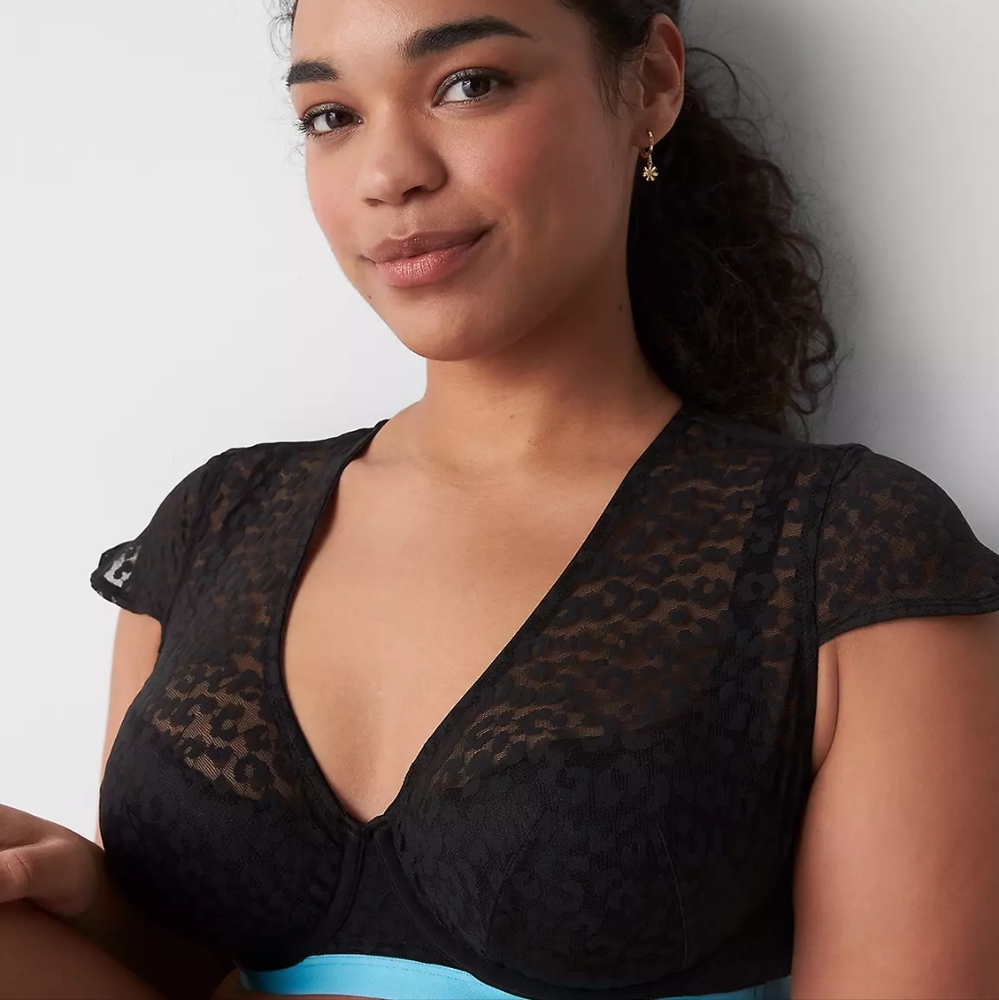 Lace Underwire Cap Sleeve Bra (Black)